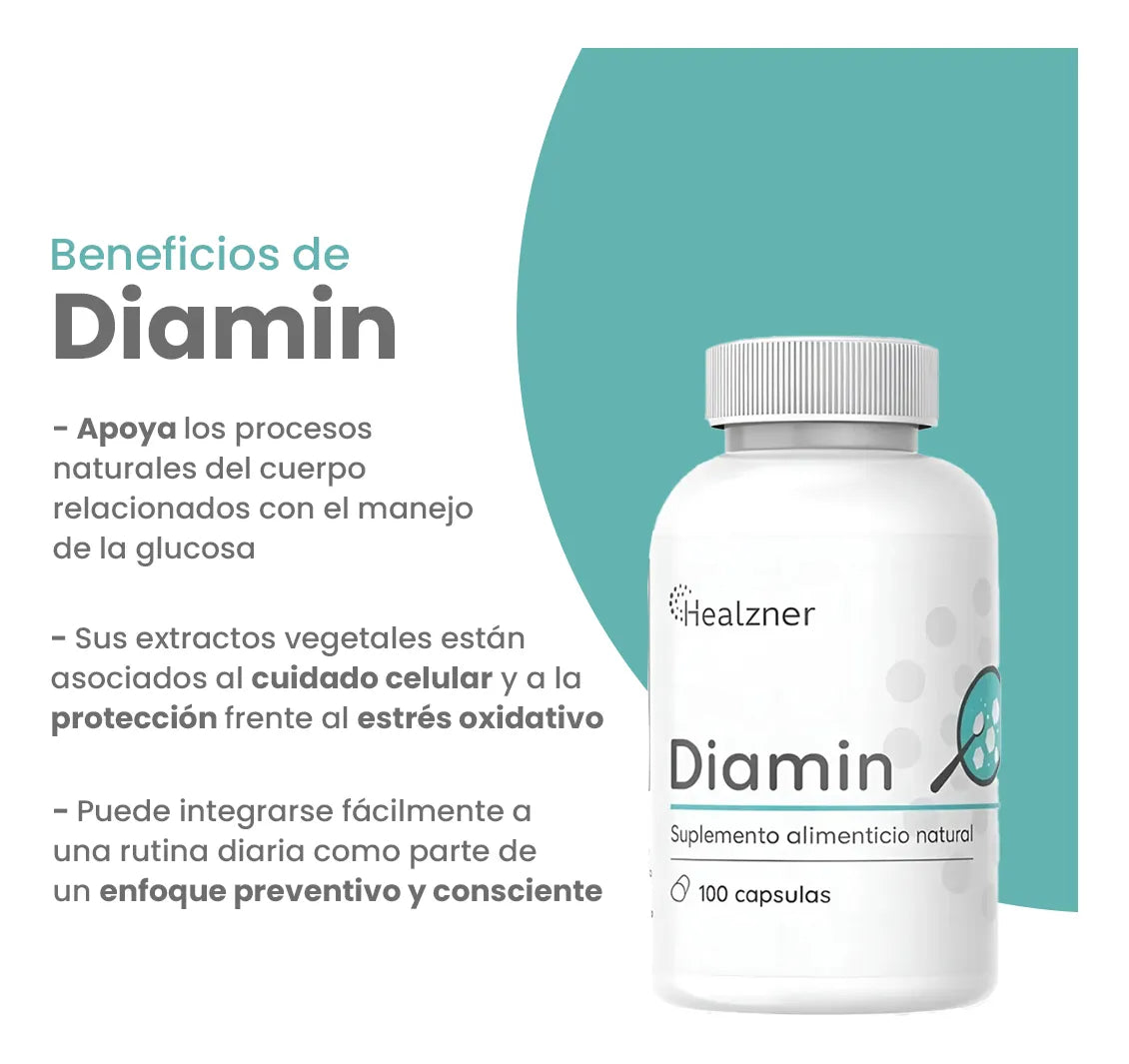 Diamin 100 cápsulas<br>Control de glucosa | Equilibrio metabólico